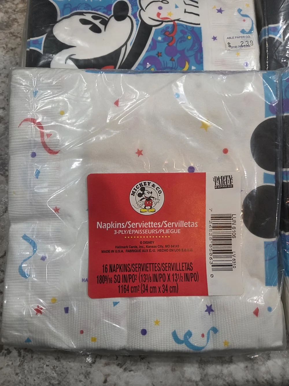 S/6 Vintage Hallmark Disney Mickey Happy Birthday Napkins 16ct Packages Sealed